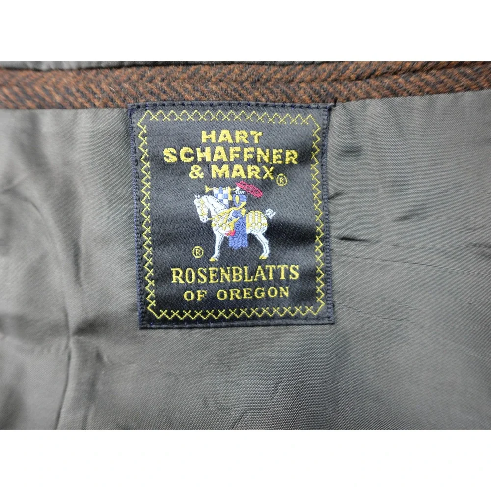 Hart‎ Schaffner Marx Vintage Wool Brown Herringbone Striped Blazer Mens 40R